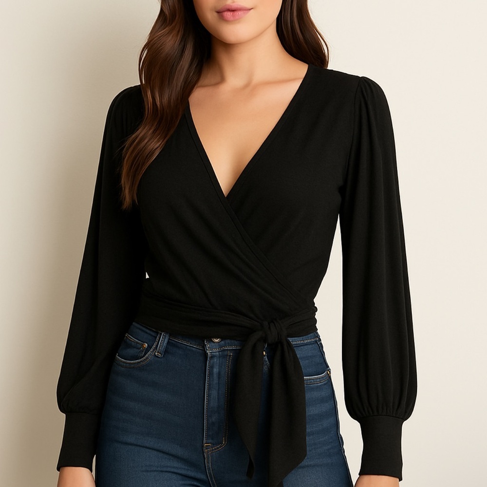 Fashion Nova Elegant Black Wrap Top